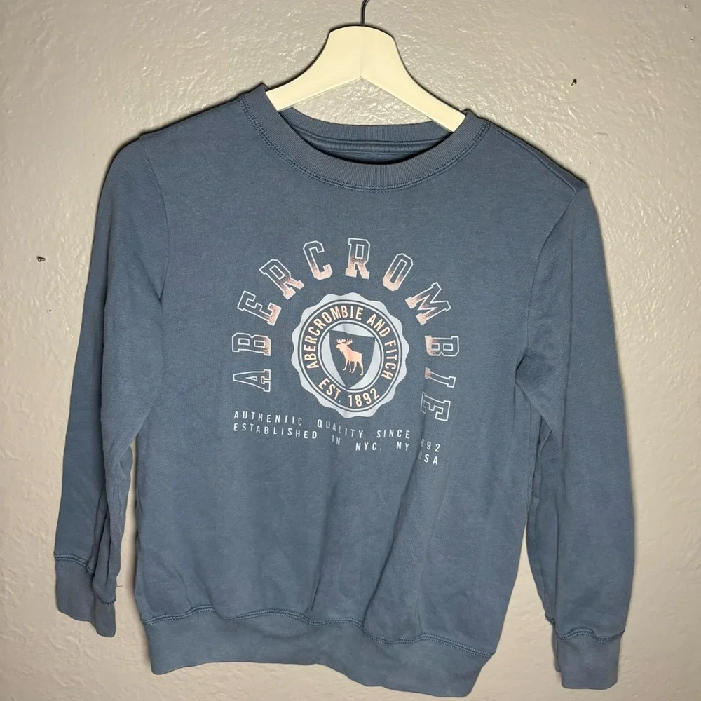 Vintage Abercrombie‎ & Fitch kids 9/10 Faded Spell Out Thin Sweatshirt Blue